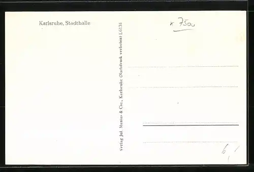 AK Karlsruhe, Stadthalle aus der Vogelschau