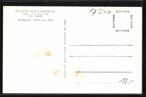 AK Karlsruhe, Gaststätte Stadt Heidelberg, Innenansicht