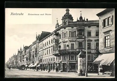 AK Karlsruhe, Kaiserstrasse nach Westen