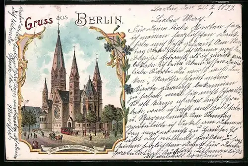 Lithographie Berlin-Charlottenburg, Kaiser Wilhelm Gedächtnis-Kirche