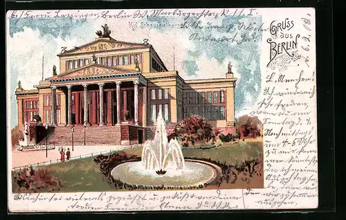 Lithographie Berlin, Blick auf das Königliche Schauspielhaus, Gendarmenmarkt