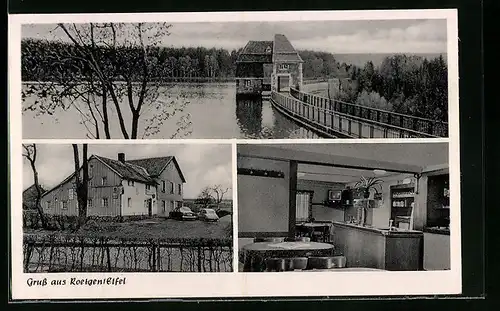 AK Roetgen /Eifel, Haus im Wasser mit Stegdurchgang, Restaurant zum Hövel Leo Knott in der Hauptstrasse 197