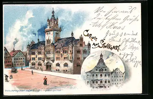 Lithographie Stuttgart, Neues Rathaus & Altes Rathaus