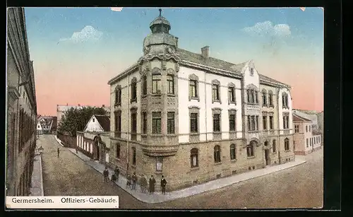 AK Germersheim, Offiziers-Gebäude und Strassenpartie