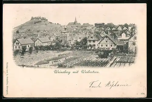 AK Weinsberg, Ortsansicht mit Blick zur Ruine Weibertreu