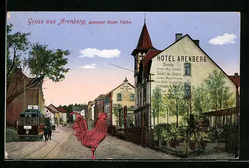 AK Arenberg, Strassenpartie mit Hotel und Strassenbahn