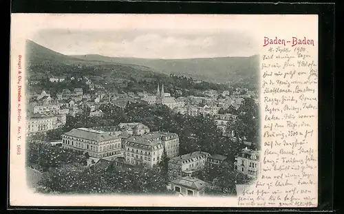 Relief-AK Baden-Baden, Teilansicht mit Kirche