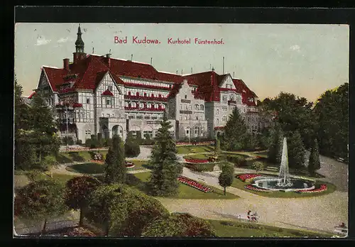 AK Bad Kudowa, Parkanlagen vor dem Kurhotel Fürstenhof