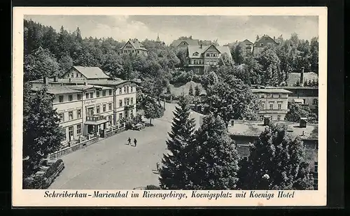 AK Schreiberhau-Marienthal, Königsplatz mit Königs Hotel