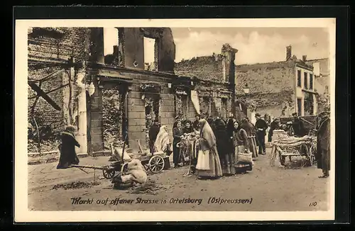 AK Ortelsburg, Markt auf offener Strasse