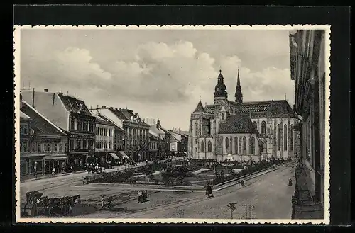AK Kosice, Hauptgasse mit Markt und Rathaus