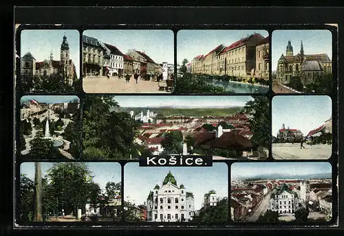 AK Kosice, Markt mit Rathaus, Kirche, Springbrunnen