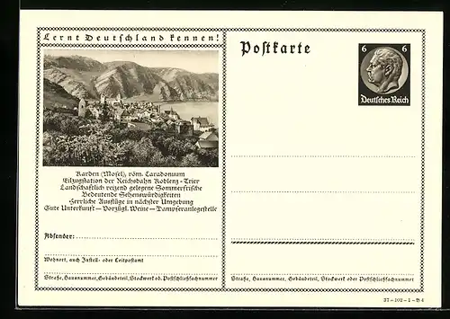 AK Karden /Mosel, Ortsansicht mit Berglandschaft Lernt Deutschland kennen