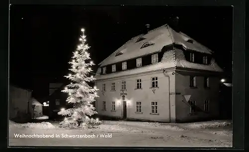 AK Schwarzenbach /Wald, Weihnachtsabend vor dem Rathaus