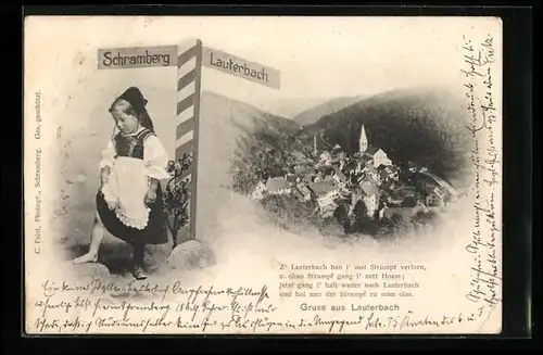 AK Lauterbach, Ortsansicht, Mädchen hat ihren Strumpf verloren