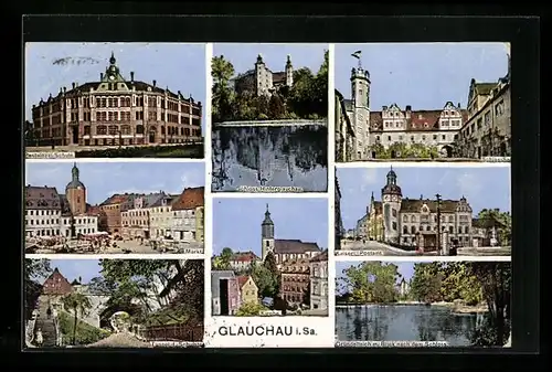 AK Glauchau / Sachsen, Pestalozzi-Schule, Schloss Hinterglauchau, Schlosshof