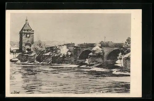 Künstler-AK Esslingen /Neckar, Pliensaubrücke