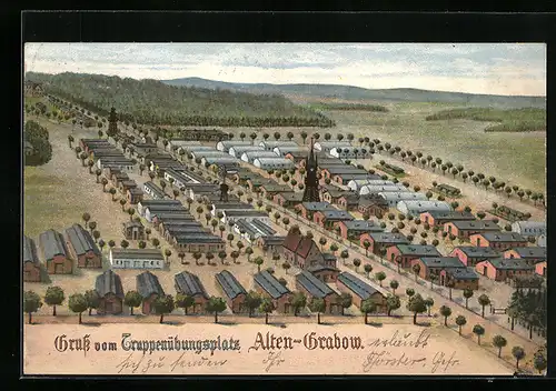 AK Alten-Grabow, Truppenübungsplatz aus der Vogelschau