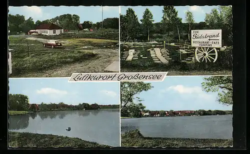 AK Grossensee, Restaurant Cafe Zum Südstrand, am Ufer, Ortsansicht