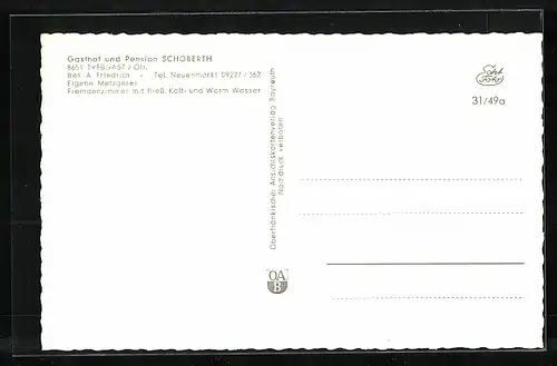 AK Trebgast /Ofr., Gasthof Schoberth, Bes. A. Friedrich, Innenansichten, Ortsansicht