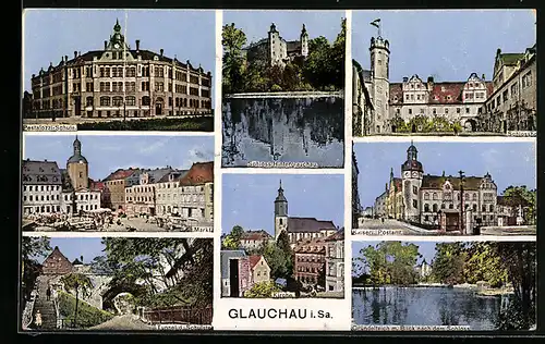 AK Glauchau / Sachsen, Pestalozzi-Schule, Schloss Hinterglauchau, Schlosshof