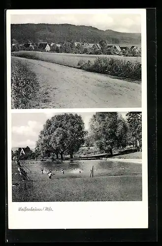 AK Weissenbrunn /Mfr., Strassenpartie und Schwimmbad