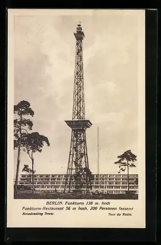 AK Berlin-Charlottenburg, Blick auf den Funkturm mit Restaurant