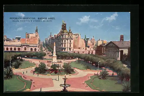 Künstler-AK Buenos Aires, Plaza Victoria y Avenida de Mayo