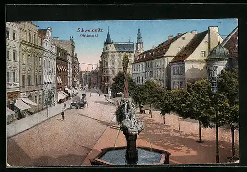 AK Schweidnitz, Brunnen auf dem Obstmarkt