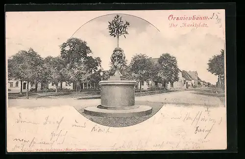 AK Oranienbaum, Statue am Marktplatz