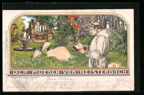 Künstler-AK Heisterbach, Der Moench von Heisterbach und Eichhörnchen