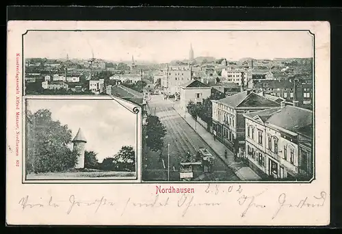 AK Nordhausen, Ortsansicht, Blick auf den Turm