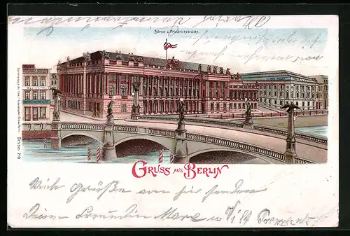 Lithographie Berlin, Börse und Friedrichsbrücke, Burgstrasse