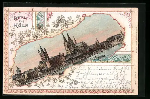 Lithographie Köln, Ortsansicht mit Dampfern auf dem Wasser