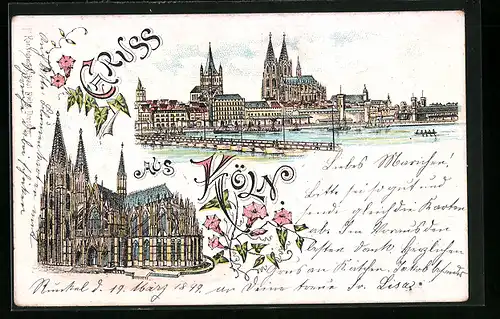 Lithographie Köln, Ortsansicht, Blick auf den Dom