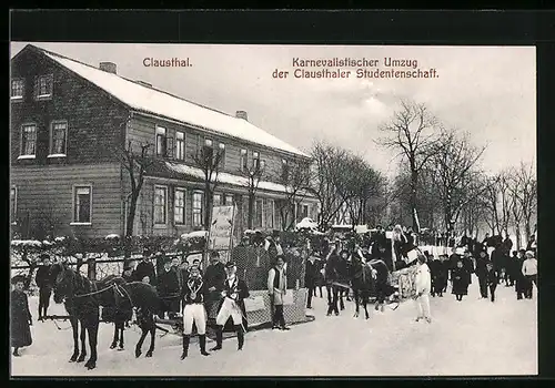 AK Clausthal, Karnevalistischer Umzug der Clausthaler Studentenschaft im Winter