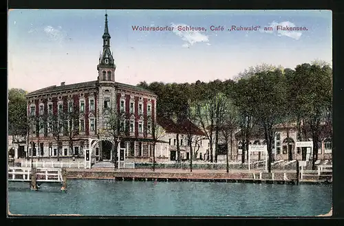 AK Woltersdorf, Woltersdorfer Schleuse mit Café Ruhwald am Flakensee