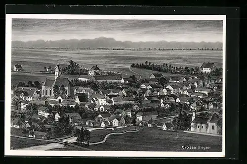 AK Grossaitingen, Ortsansicht mit Kirche