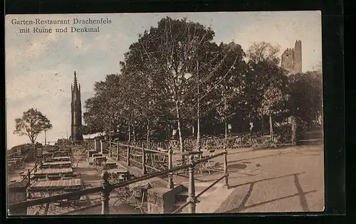 AK Drachenfels, Garten-Restaurant Drachenfels mit Ruine und Denkmal