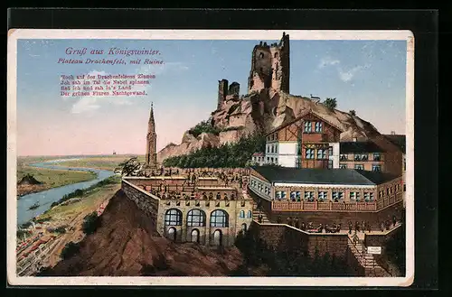 AK Königswinter, Ansicht vom Plateau Drachenfels mit Ruine