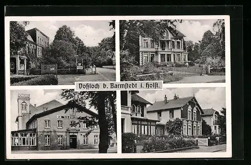 AK Vossloch b. Barmstedt, Gasthof Grüner Wald, Lebensmittelgeschäft, Strassenpartie