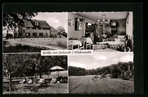 AK Gieleroth /Westerwald, Gasthaus-Pension Karl Schäfer, Innenansicht, Garten