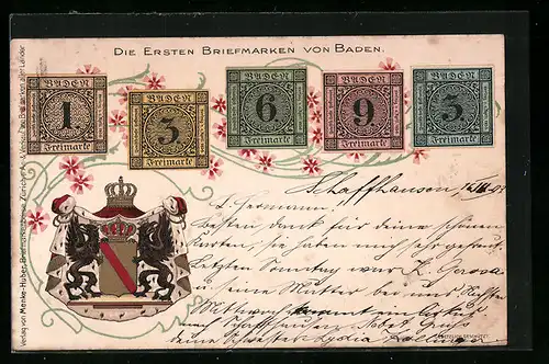 Lithographie Baden, Die ersten Briefmarken, Wappen, Blumen