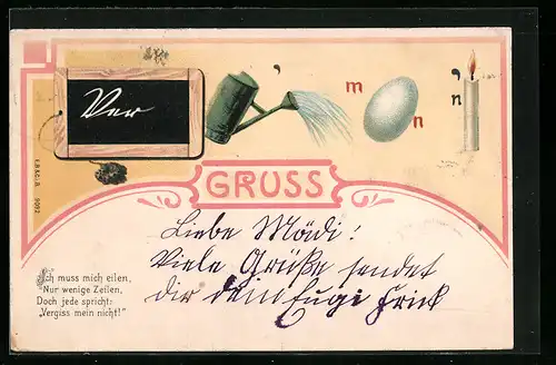 Lithographie Rebus, Vergissmeinnicht