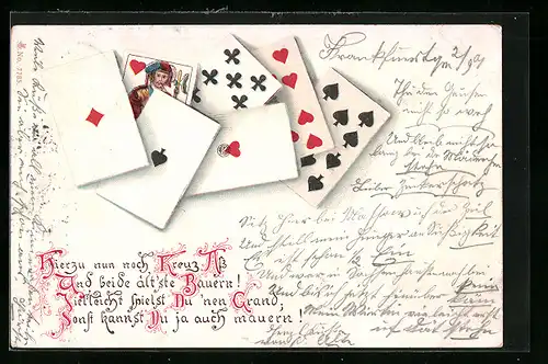 Lithographie Kartenspiel, Herz Bube