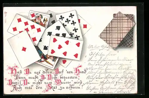 Lithographie Kartenspiel mit kartierter Rückseite