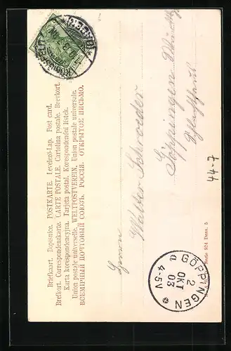 AK Mädchen mit Puppe auf Schaukel