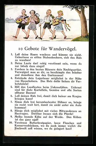 Künstler-AK 10 Gebote für Wandervögel