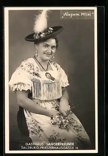 AK Salzburg, Sängerin Mizi aus dem Gasthaus Sängerfreunde, Priesterhausgasse 12