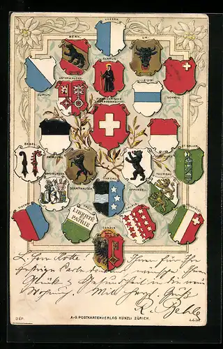 AK Schweiz, Schweizer Wappen, Zug, Luzern, Schwyz, Appenzell, Schaffhausen u. a.